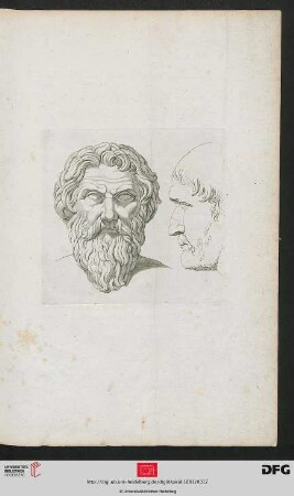 [Taf. 10] [zwei Köpfe (Kontur, Schraffur; en face, Profil)]