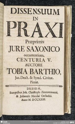 5: Dissensuum In Praxi Praeprimis Iure Saxonico occurrentium