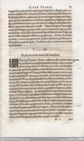CAP. III. De situ Locorum muniendorum plano.
