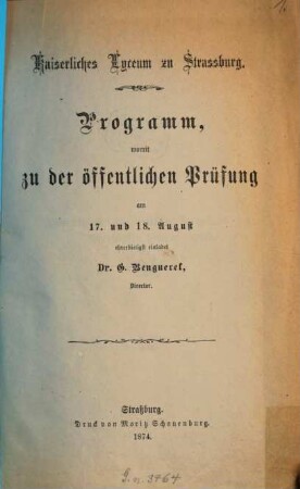 Programm : des Schuljahres ..., 1873/74