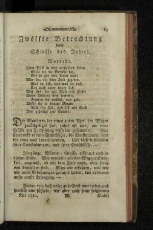 Zwölfte Betrachtung beym Schlusse des Jahres.