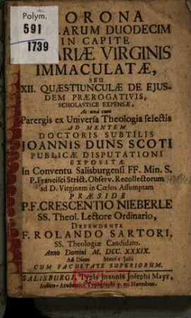 Corona Stellarum Duodecim In Capite Mariae Virginis Immaculatae ...