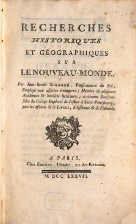 Recherches historiques et géographiques sur le nouveau-monde