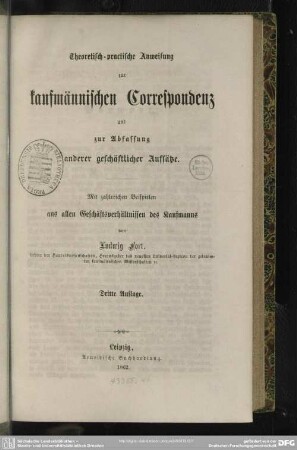 Theoretisch-practische Anweisung zur kaufmännischen Correspondenz