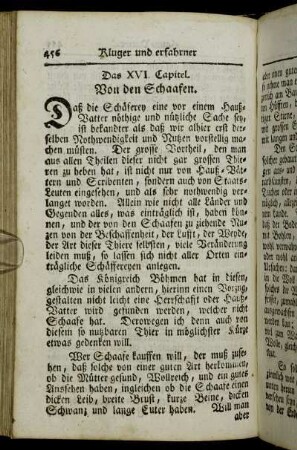 Das XVI. Capitel. Von den Schaafen. - Das XXVIII. Capitel. Von den Schwanen, Pfauen und Fasanen.