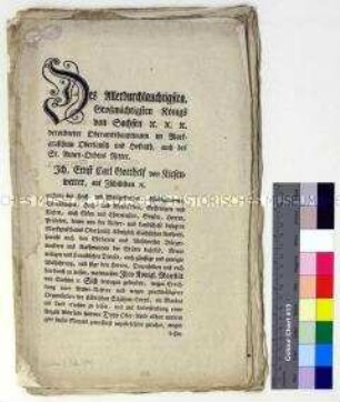 Mandat von Friedrich August III. König von Sachsen betreffend Errichtung einer Armee-Reserve und Organisation des Schützencorps