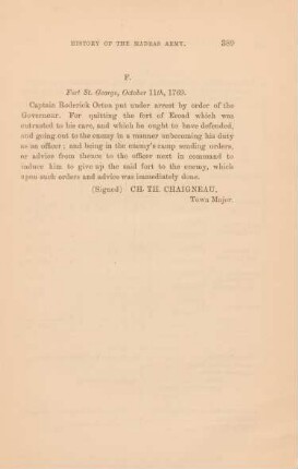 F. Fort St. George, October 11th, 1769