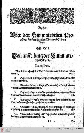 Register uber den Summarischen Proceß