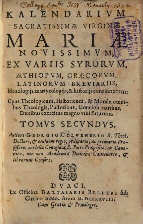 Kalendarium sacratissimae Virginis Mariae novissimum, 2