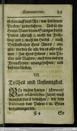 VII. Tollheit und Unsinnigkeit