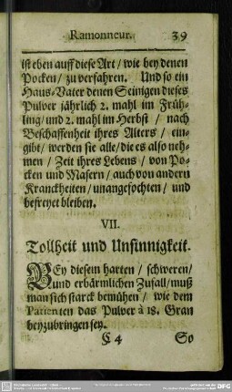 VII. Tollheit und Unsinnigkeit