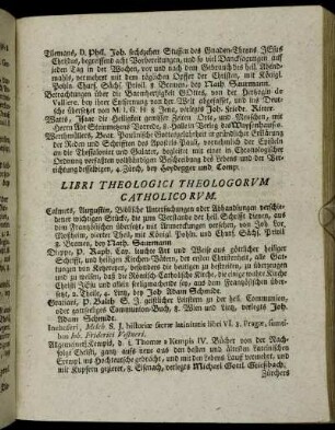 Libri Theologici Theologorvm Catholicorvm.