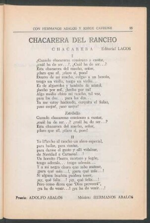 Chacarera del rancho : Chacarera. - Editorial Lagos