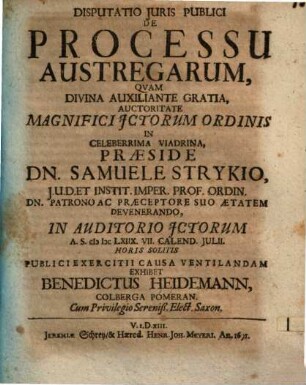 Disputatio Iuris Publici De Processu Austregarum