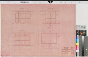 [Vorgefertigte Gebäude]: Pförtnerhaus: Grundriß, Ansichten, M. 1:25