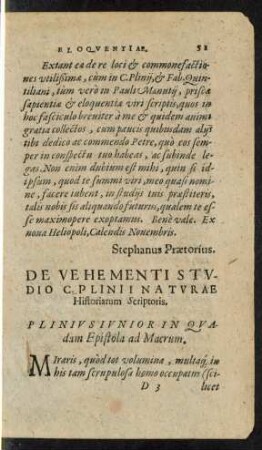 De Vehementi Studio C. Plinii Naturae Historiarum Scriptoris.