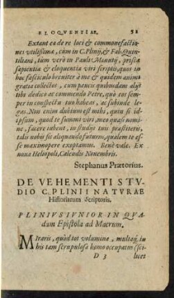 De Vehementi Studio C. Plinii Naturae Historiarum Scriptoris.