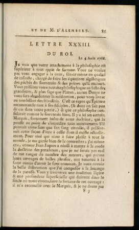 85-96, Lettre XXXIII. du Roi.- Lettre XXXVII. du Roi.