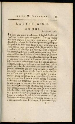 85-96, Lettre XXXIII. du Roi.- Lettre XXXVII. du Roi.