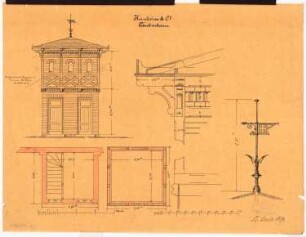 Villa Kunheim, Berlin-Niederschönweide: Taubenhaus: Ansicht, Grundrisse, Details