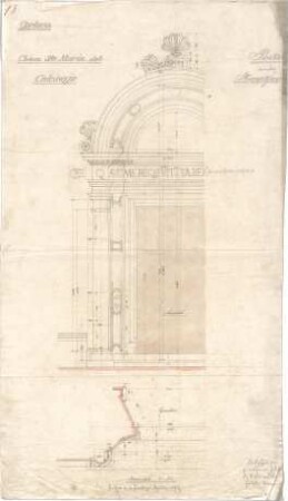 Stegmann, Carl von; Zeichnungen für Publikationen - Portal der Santa Maria del Calcinaio in Cortona (Grundriss, Teilansicht)