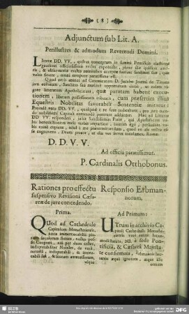Adjunctum sub Lit. A. Perillustres & admodum Reverendi Domini