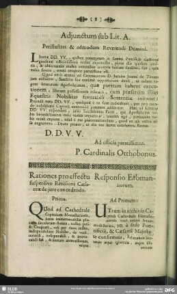 Adjunctum sub Lit. A. Perillustres & admodum Reverendi Domini