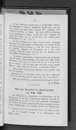 Aus dem Protokoll der Zimmergesellen von 1810--1834.
