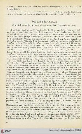 15: Das Erbe der Antike : aus: Jahresbericht der Vereinigung ehemaliger Theodorianer 1971
