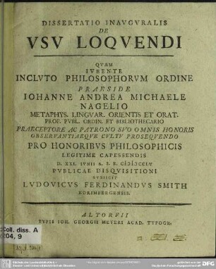 Dissertatio Inauguralis De Usu Loquendi
