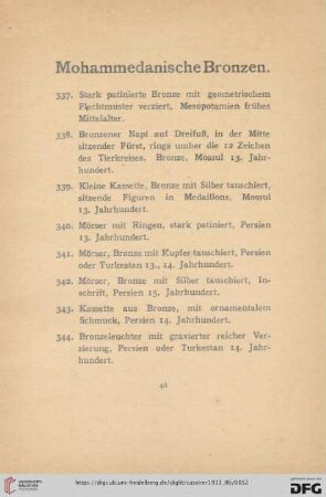 Mohammedanische Bronzen 8Nr. 337-350)