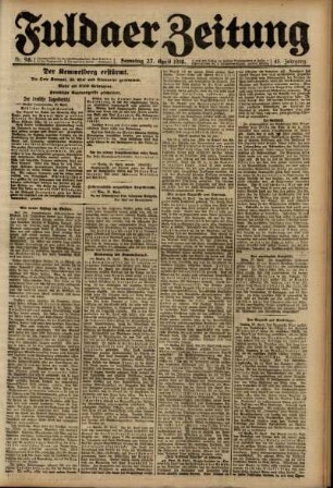 Erste Ausgabe vom Samstag, den 27. April 1918.