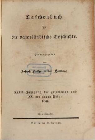 Taschenbuch für die vaterländische Geschichte. 1844