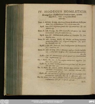IV. Hodegus Homileticus Evangelico-Epistolicus ita adornatus, ut tota dispositio, binis comprehendatur terminis.