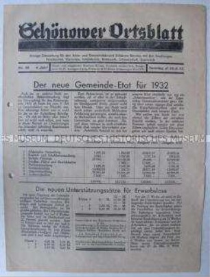 Kommunales Mitteilungsblatt "Schönower Ortsblatt"