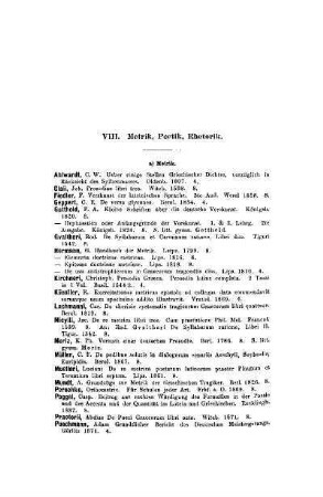 VIII. Metrik, Poetik, Rhetorik