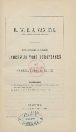 Het openbaar lager onderwijs voor Europeanen in Nederlandsch Indië