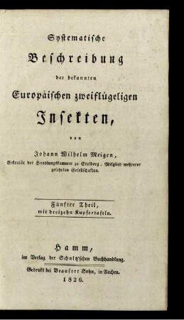 Th. 5,Text: Systematische Beschreibung der bekannten Europäischen zweiflügeligen Insekten. Fünfter Theil,Text