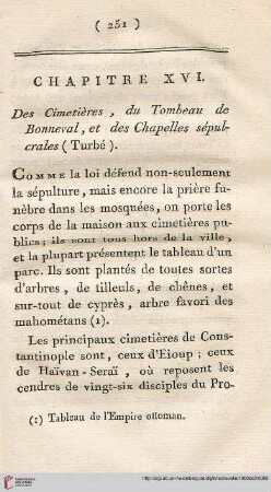 Chapitre XVI: Des Cimetières, du Tombeau de Bonneval , et des Chapelles sépulcrales (Turbé)