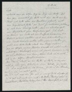 Brief von Raoul Hausmann an Elfriede Hausmann. Zürich