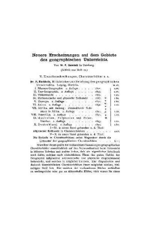 Neuere Erscheinungen auf dem Gebiete des geographischen Unterrichts : (Schluß aus Heft 10)