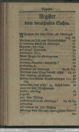 Register derer vornehmsten Sachen