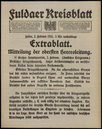 Zweite Ausgabe vom Dienstag, den 02. Februar 1915.