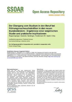 Der Übergang vom Studium in den Beruf bei Führungsnachwuchskräften in den neuen Bundesländern - Ergebnisse einer empirischen Studie und praktische Implikationen