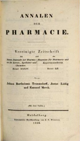 Annalen der Pharmacie, 17. 1836