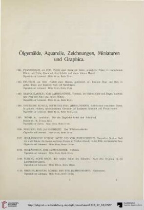 Ölgemälde, Aquarelle, Zeichnungen, Miniaturen und Graphica (Nr. 1101-1177)