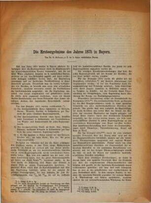 Die Ernteergebnisse des Jahres 1875 in Bayern : (Separat-Abdruck aus der Zeitschrift des kgl. Bayerischen statistischen Bureau Jahrg. 1876. Heft No. 4)