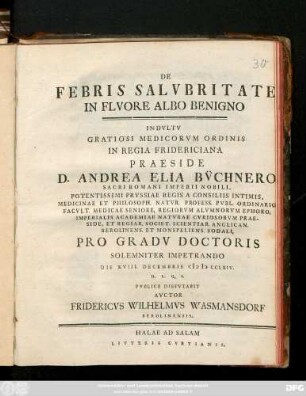 De Febris Salvbritate In Flvore Albo Benigno