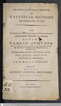 Specimen Inavgvrale Medicvm De Gastricae Methodi Necessitate Et Vsv