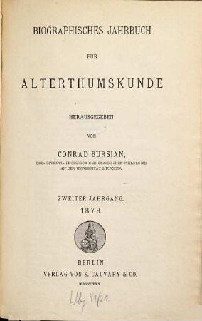 Bibliotheca philologica classica. 6. 1879 = 16